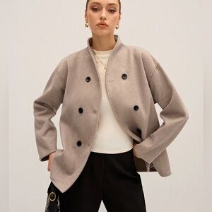 Commense Taupe Double Breasted Jacket | Wool Blend | Minimal | Small